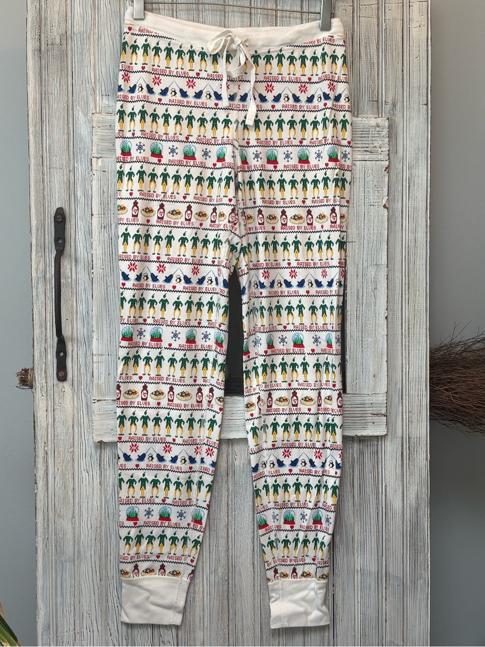 elf Hanna Andersson Cream Elf Print Pajama Joggers Size Small EUC